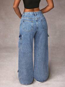 Jeanoix Plus Size Women Street Style Loose Multi-Pocket Denim Jeans Baggy Jeans Y2k Oversized Jeans Loose Jeans Cargo Jeans Wide Leg Jeans - Blue - View 2
