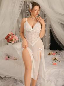 DelicateAllure Áo ngủ lưới gợi cảm dành cho người trưởng thành, váy ngủ lưới quyến rũ cho phòng ngủ, áo ngủ cỡ lớn gợi cảm và hấp dẫn. - trắng - Xem 1