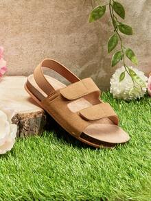 Mini mi Kids' Elastic-Slingback Double-Band Ultra-Light Soft-Footbed Premium Faux Leather Camel Sandals – Comfy, Secure & Flexible - Camel - View 6