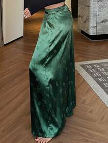 DAZY Jacquard Satin Loose Wide-Leg Women Pajama Bottoms