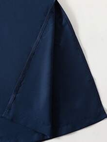 SHEIN Boys' Elegant Gold-Trimmed Long Robe Shirt, Spring/Summer - Navy Blue - View 7