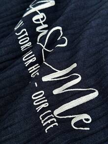 EURMUSE 100%Cotton Women's Printed Letter Ribbed Knit Short Sleeved&Long Pants Homewear Lounge Wear Set - Navy Blue - View 6