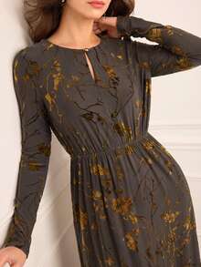 Lilora Women's Elegant Long Velvet Plum Blossom Print Dress Winter Dress Spring Outfit Women Elegant And Fashionable Flowy Dresses For Women Moftif Dresses For Women Long Sleeve Maxi Dress Long Boho Dress