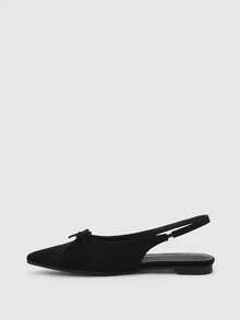 CUCCOO GRLICON Damen Spitzschuh Schleife Dekor modische Ballerinas - Schwarz - Übersicht 9