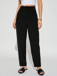 SHEIN PETITE Women's Solid Color Pants, Teacher Formal Trousers, Suitable For Daily Wear, Office Commute,Fall Black Slacks Women - Black - View 10