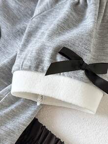 Playful Pals 女婴休闲 Polo 领纽扣前襟印花松紧腰褶裥下摆短袖两件套，夏季 - 灰色 - 查看 3