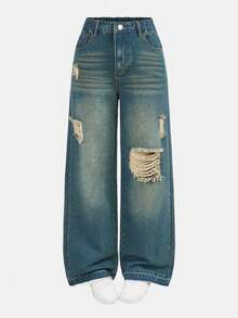 Reset Phase Quần jean denim màu xanh đậm, kiểu dáng ôm sát, bền chắc, phù hợp cho nữ tuổi teen, mặc hàng ngày, đi học và nhiều dịp khác nhau. - Màu xanh lam - Xem 6