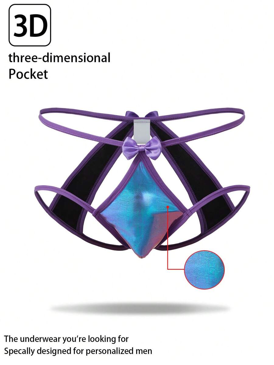 DrisQ Men's Laser Cutout Bow Decor Sexy Briefs - Purple - View 1