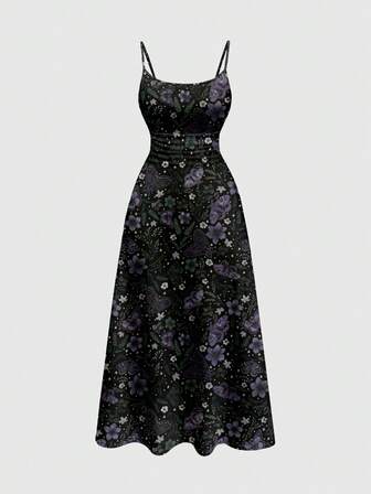 Robe évasée plissée à imprimé hippie boho papillon et papillon de nuit, soleil et lune, floral pour femmes