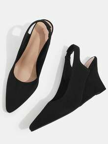 CUCCOO BASICS Woman Shoes Point Toe Black Fashion Versatile Slingback Wedge Shoes For Spring And Summer Vacation Shoes Summer Back To School Shoes College Student Shoes Spring Shoes Spring Break Easter Valentine's Day - Black - View 2