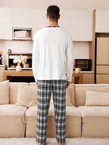 CoupledUp Plaid Print Button-Front Long Sleeve & Pants Men Pajama Set - Multicolor - View 2