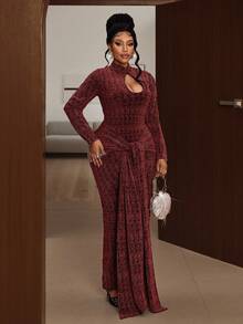 Maweii Plus Size Long Sleeve Hollow Out Sexy Fall/Winter Dress - Multicolor - View 6