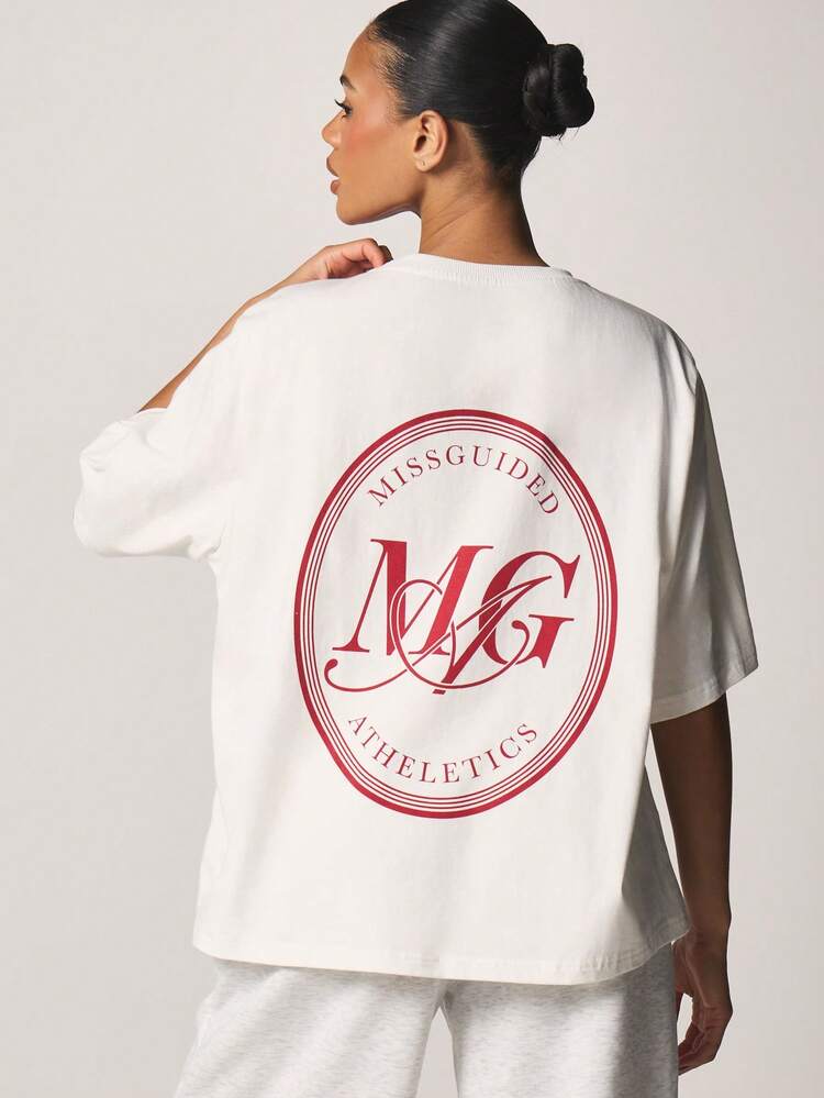 MISSGUIDED Oversized Graphic Print Short Sleeve Crew Neck Cotton Tee With Large Back Logo Print And Relaxed Fit