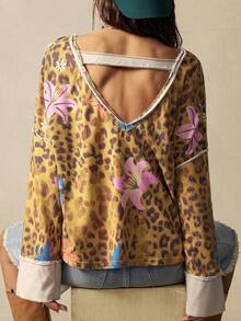 Bohemela 波西米亚风度假休闲针织长袖宽松豹纹水洗女式卫衣