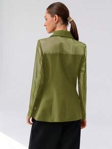 Aveloria Modichic Chaqueta tipo blazer de patchwork de organza de alta calidad y versátil para mujeres, con diseño transpirable y cruzado, ideal para el uso diario - Verde - Ver 6