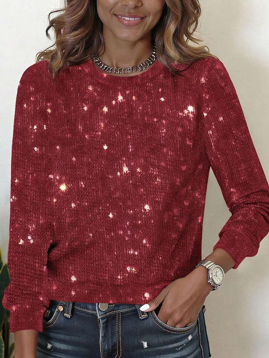 EMERY ROSE Sudadera de mujer con cuello redondo y hombros caídos con estampado digital - Multicolor - Ver 1