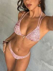 Aloruh 女士新款泳衣套装，性感优雅波西米亚风沙滩装，三角罩杯比基尼套装，女士度假装 - 彩色 - 查看 2