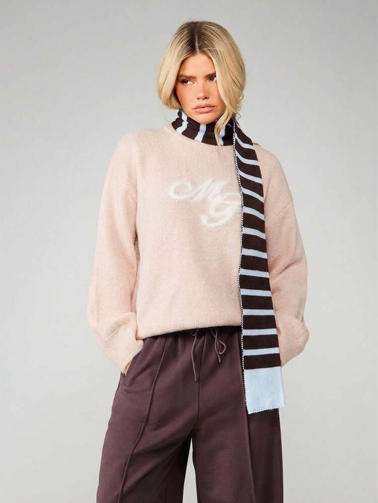 MISSGUIDED Oversized Logo Jumper With Ribbed Crew Neck Long Sleeves And Relaxed Fit Design For Cozy Winter Casual Wear