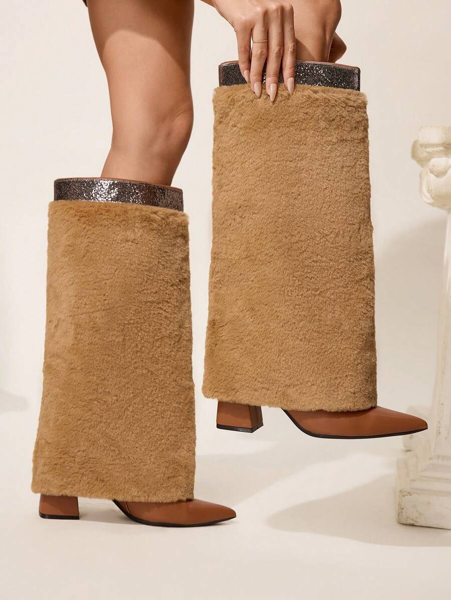 CUCCOO CHICEST Botas de tacón alto de moda con punta puntiaguda para mujer - Marrón - Ver 1