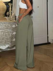 Ronhire Solid Color Elegant Modern Straight High-Waisted Suit Pants, Business Casual For Women, Valentine's Day & New Year - Mint Blue - View 2