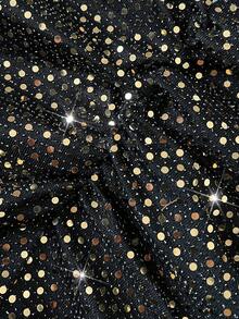 Viva Relle 大码女式亮片深V领侧开衩下摆无袖性感连衣裙 - 黑色 - 查看 7