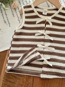 LMoss Kids Young Girl Fitted Ribbed Knit Crop Top - Brown - View 6