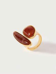 Glisma Anillo individual para mujer, de calidad premium/estilo antiguo/elegante, chapado en oro de 18 quilates, sexy/vintage, para mamá/mujer/niña/madre, para verano/playa/baile de graduación/fiesta, con capas/gemas/cuentas/cristales - Marrón - Ver 2