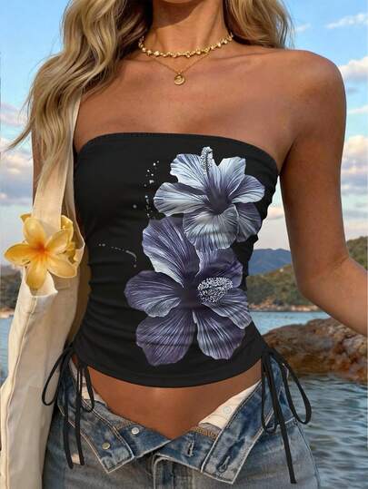 Sundraya 女士Y2K印花露脐抹胸上衣