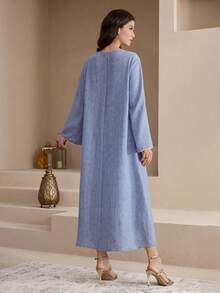 Al Najma Women's Elegant Embroidered Decorated Arabic Style Dress - Blue - View 8