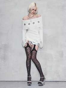 ROMWE Avant Áo len kiểu Punk Y2K rách rưới, thắt eo, tay loe, điểm nhấn là khuy kim loại, hở vai. - trắng - Xem 2