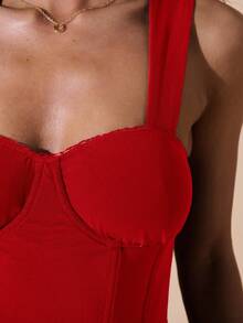 SHEIN BAE Women's Solid Color Fitted Elegant Thick Strap Tank Top - Red - View 7