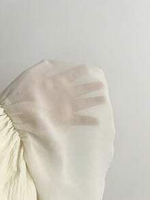 Elamini 露肩荷叶边网纱拼接长袖女式衬衫 - 杏色 - 查看 6