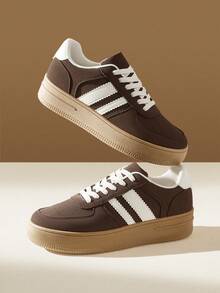 CUCCOO EASI 女士休闲厚底厚底运动鞋，时尚百搭 - 棕色 - 查看 6