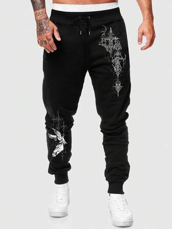 Street Life Herren Vintage Engel Muster Jogginghose mit Kordelzug in der Taille
