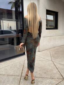 Cioccolato Đầm midi bodycon hở vai dự tiệc ngày lễ, trang phục mùa đông cho nữ - Nhiều màu - Xem 2