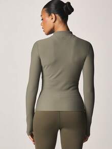 MISSGUIDED Ribbed Long Sleeve High Neck Fitted Top Olive Green Athleisure Training Essential - Grass Green - View 3