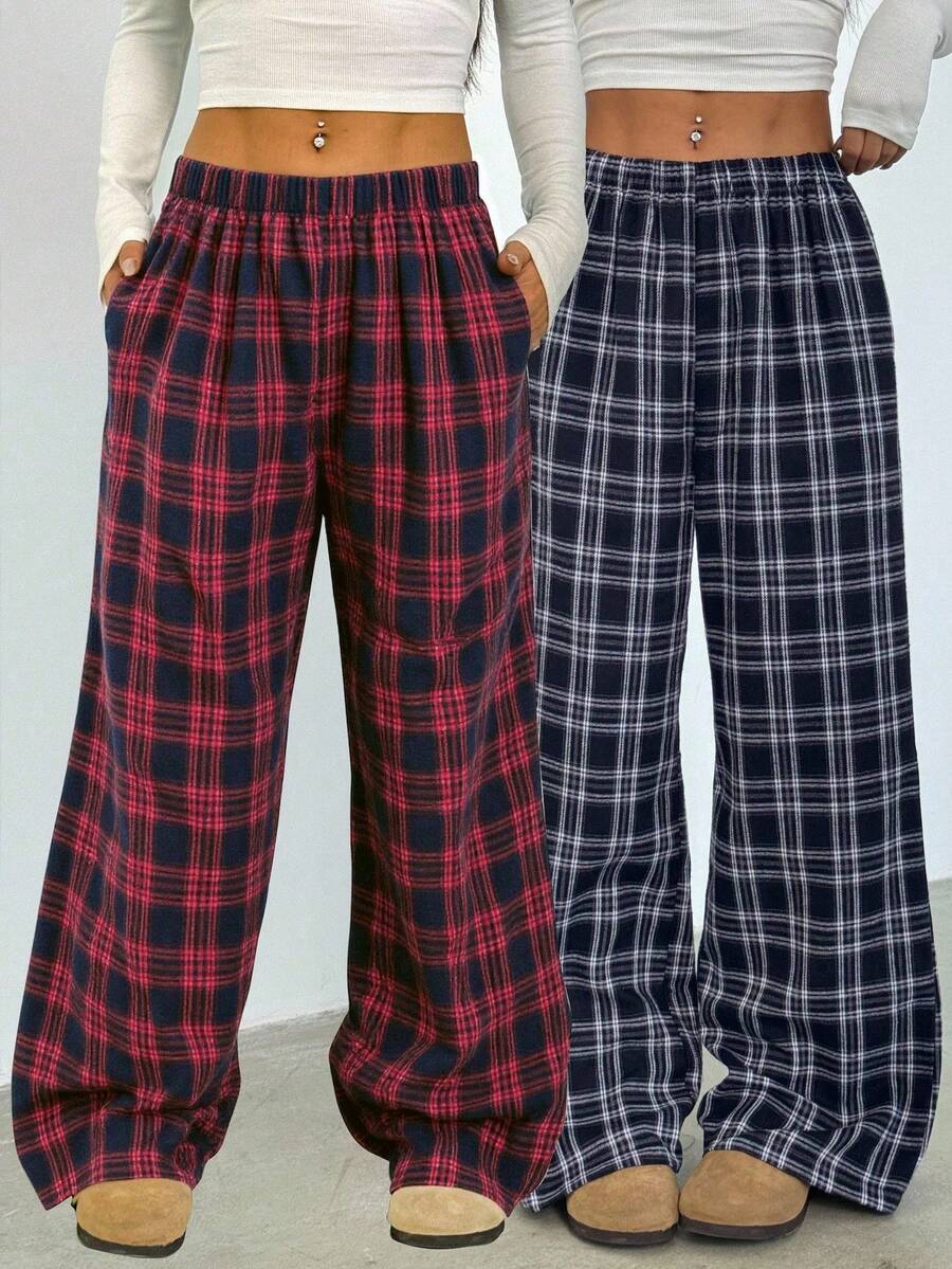 Sparklyn 2件套少女休闲百搭格子宽松裤，适合上学、日常及街头穿着 - 彩色 - 查看 1