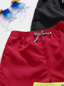 SHEIN 4件套 男童梭织宽松休闲沙滩短裤 - 紅色 - 查看 9
