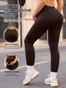 SHEIN Yoga Basic 孕妇纯色休闲百搭日常打底裤 - 棕色 - 查看 2