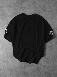 Manfinity LEGND Herren Große Größen Minimalistisches Rundhals Kurzarm T-Shirt mit Muster - Schwarz - Übersicht 4