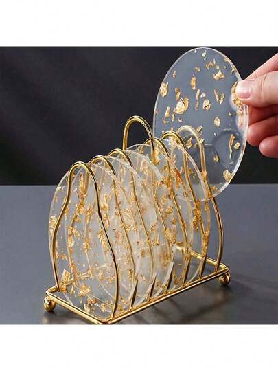 6/4/2/1 peça Descanso de Copo Acrílico Folha de Ouro - Perfeito para Festas e Decoração de Casa, Descansos Térmicos e Resistentes ao Calor, Bases Antiderrapantes, Descansos de Mesa, Suportes de Bebida, Decorações de Cena, Enfeites de Feriado, Decoração de Casa, Decoração de Escritório, Decorações de Festa com Tema