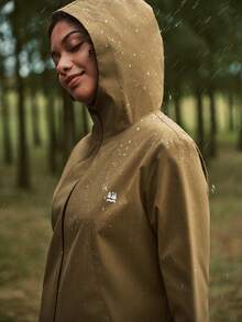 In My Nature Jaket Windbreaker Outdoor Wanita Warna Polos dengan Tudung - Coklat - View 10