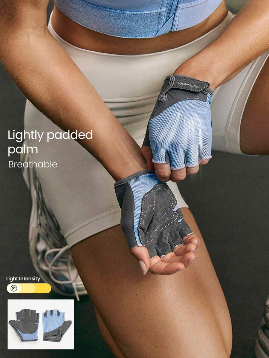 GLOWMODE Guantes de fitness cómodos y elásticos de malla con almohadilla de palma engrosada para gimnasio y entrenamiento - Celeste - Ver 1
