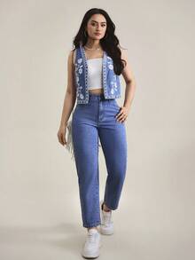 Flexra Women's Casual Washed High Waist Tapered Jeans - Blue - View 6