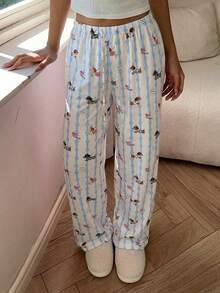 Aloruh 女士低腰长款海星印花裤，春夏款 - 淺藍色 - 查看 4