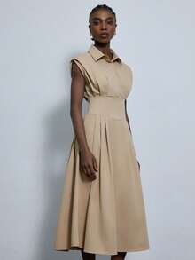 Aveloria Modichic Thiết kế dành cho người đi làm, kiểu dáng thanh lịch Pháp, cổ ve áo sang trọng, eo thon, dáng dài không tay. - Màu Khaki - Xem 4