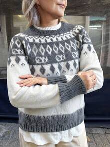 Vivie Lora Suéter holgado y suelto con estampado Fair Isle para mujer - Gris - Ver 5