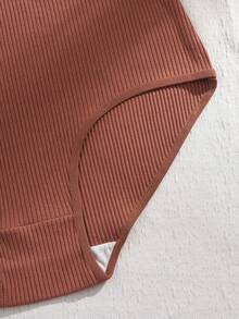 5pcs/Pack Plus Size Women Elastic Waist Ribbed Comfortable Panties - Multicolor - View 3