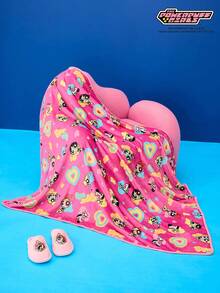 THE POWERPUFF GIRLS X Joivida 1件装花朵、泡泡、毛茛图案加厚紫色印花法兰绒毯，柔软保暖，不易掉毛，可爱睡衣风格，多种尺寸可选，适合沙发、床、午睡、Y2K风格