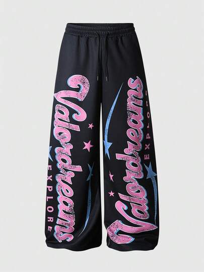 Street Life Pantaloni della tuta da uomo in stile scuro! Stampa a fiamma + taglio ampio alla gamba, creando un'atmosfera di moda ribelle